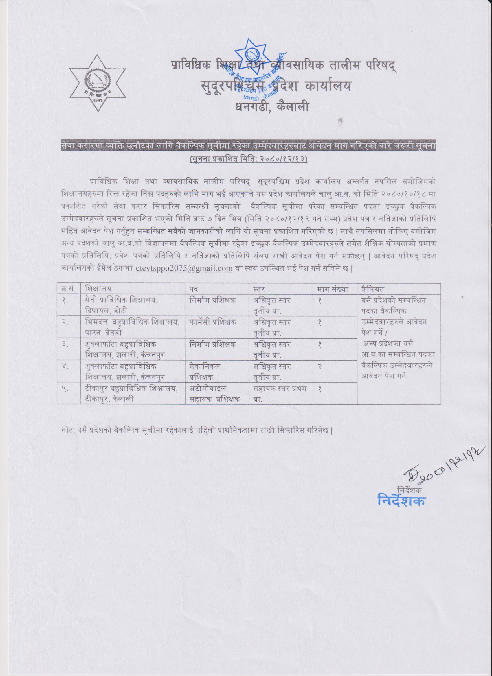 notice  12 13 COUNCIL FOR TECHNICAL EDUCATION VOCATIONAL TRAINING(CTEVT)